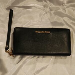 Michael Kors Black Wristlet with Gold Accents